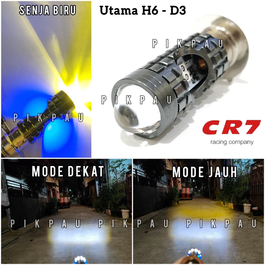 CR7 Lampu Utama LED H6 D3 Tipe Laser Senja Biru High Low