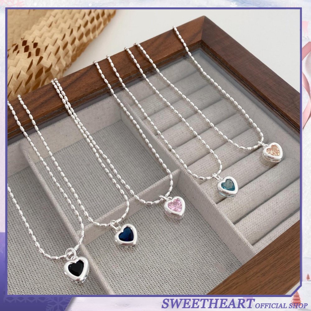 Kalung Zirkon Bertatahkan Mikro Warna Eropa Dan Amerika Baru niche Desain Cinta Karakter Klavikula Rantai Perhiasan Manis Hati Perhiasan