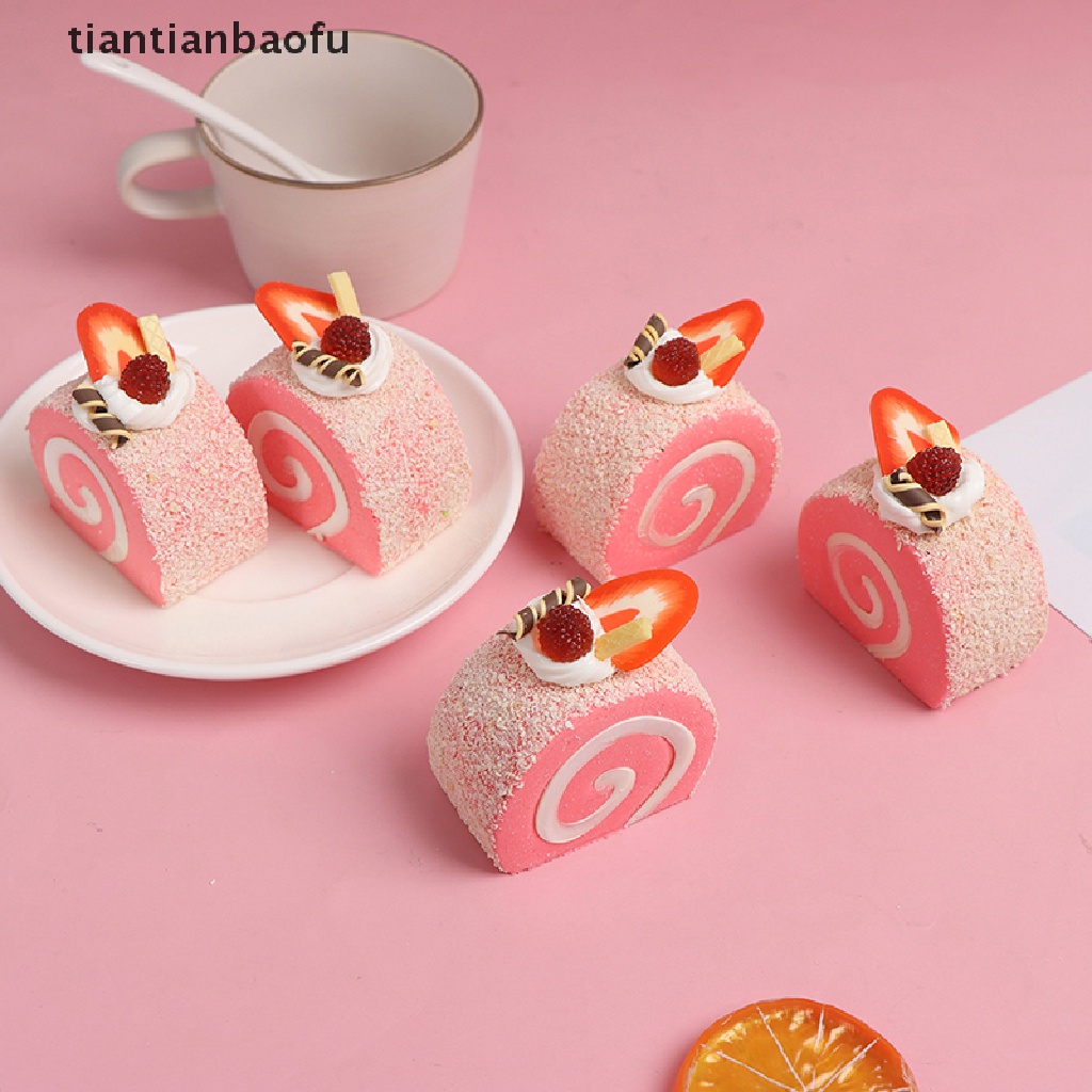 [tiantianbaofu] Krim Simulasi Swiss Roll Buah Buatan Kue Manusia Hidup Palsu Miniatur Butik Makanan