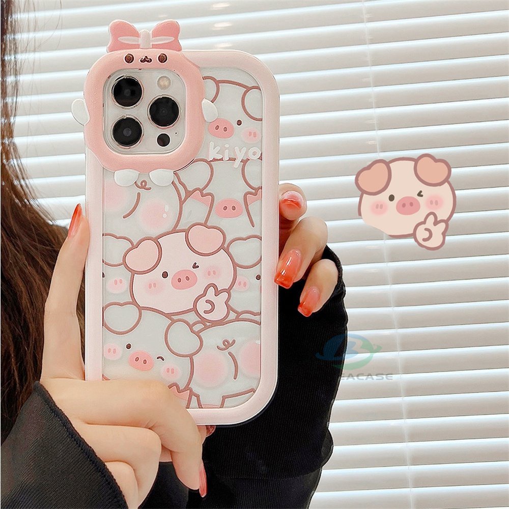 IPHONE Case Kompatibel Untuk Iphone14 Pro Max IPhone13 Pro Max IPhone11 IPhone12 IPhoneXR XS 6 6S 78 Plus SE 2020 Kartun Lucu Blusher Babi Monster Kecil Frame Lensa Phone Case Binteacase