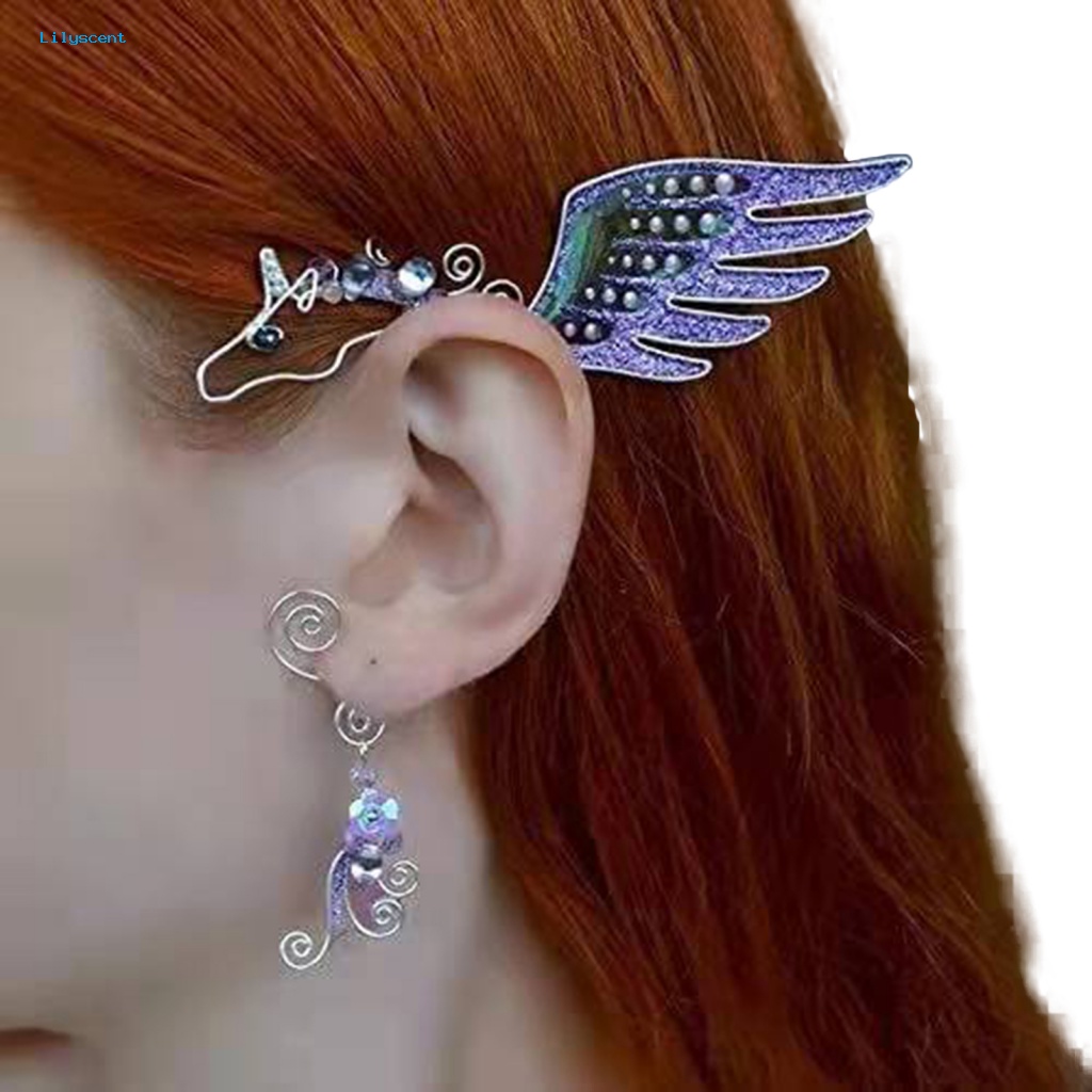 Lilyscent 1Pc Anting Klip Keren Untuk Cosplay Ikan Warna-Warni Kiri Telinga Klip Anting Indah