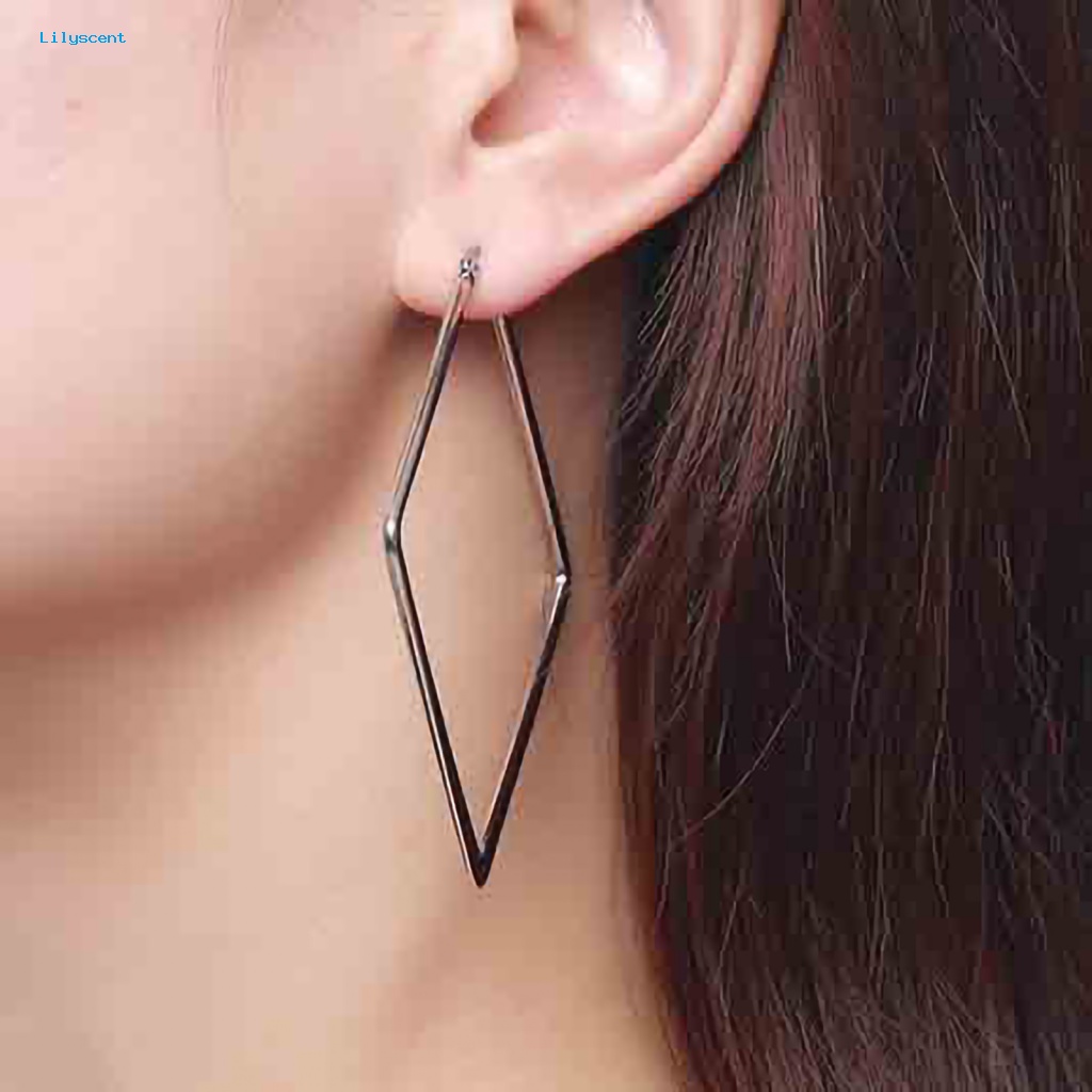 Lilyscent Anting Fashion Wanita Untuk Club Square Lingkaran Hoop Earrings Polishing