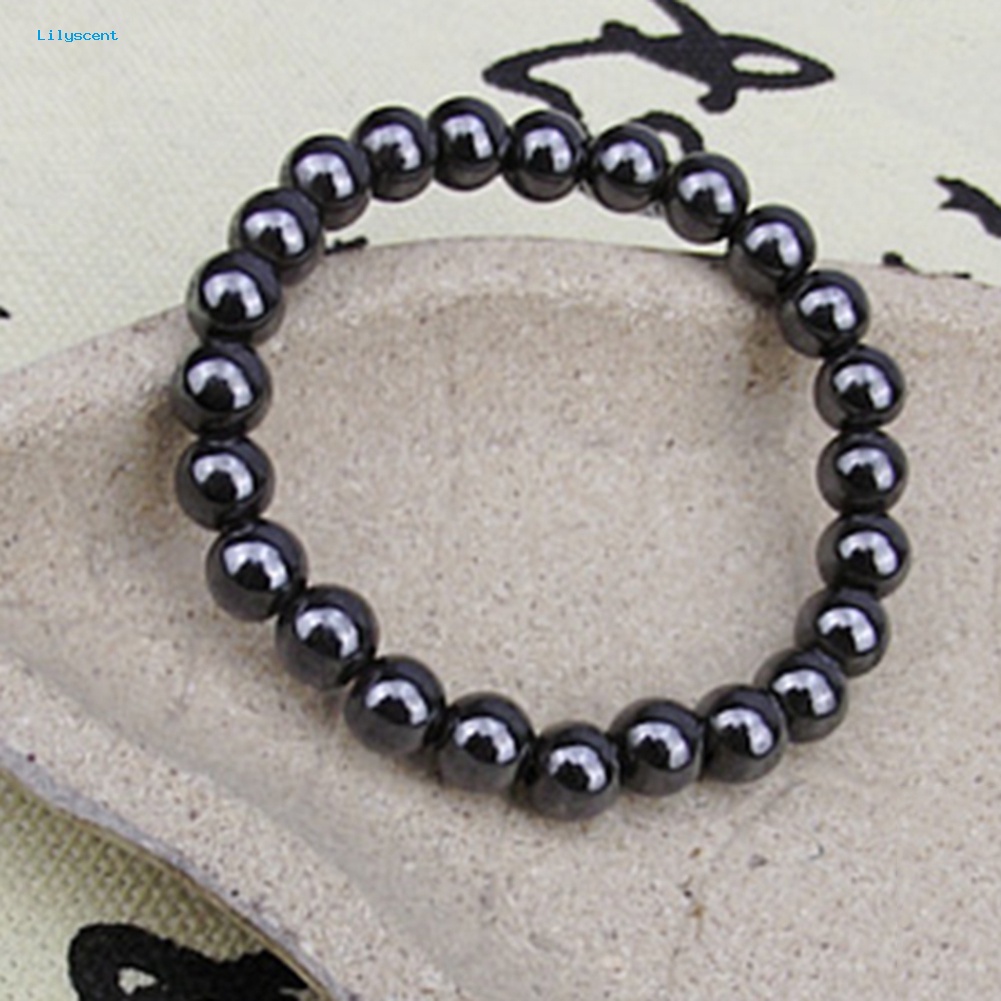 Gelang Batu Magnet Bulat Hitam Lilyscent Fashion Unisex Perawatan Kesehatan Bangle Jewelry