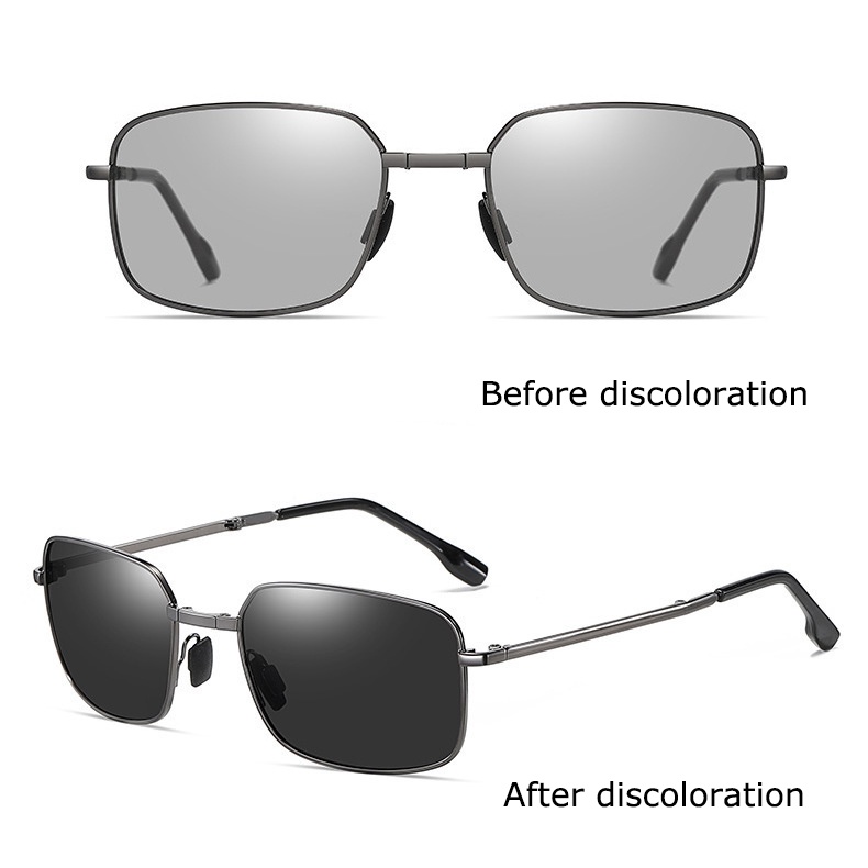 [Hot Sale] Vintage Pria Polarized Lipat Perlindungan UV Kacamata Matahari Sunglasses Untuk Mengemudi, Travel, Memancing Bingkai Photochromic Fashion Wanita Square Metal