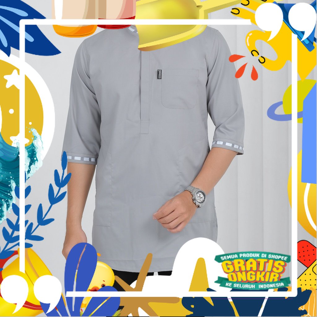 KURTA MALIQ OOSMAN - Qurta Pakistan Pria Dewasa Lengan 3/4 Warna Hitam Navy Hijau Abu Putih/ Pink Co