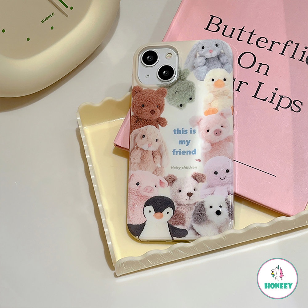 IPHONE Ilustrasi Kreatif Pink Cute Bear Case Untuk Iphone14 13 12 11 Pro Max Baru Korea Jepang Lovely Girl Sabun Transparan Soft Cover