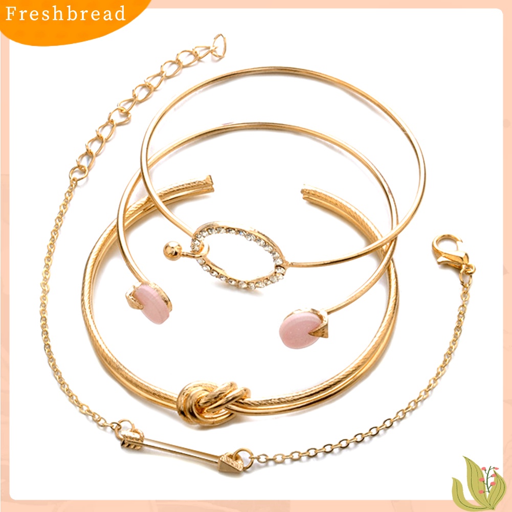 &lt; Freshbread &gt; 4Pcs/Set Wanita Simpul Panah Berlian Imitasi Bertatahkan Lingkaran Pesona Gelang Bangle Perhiasan