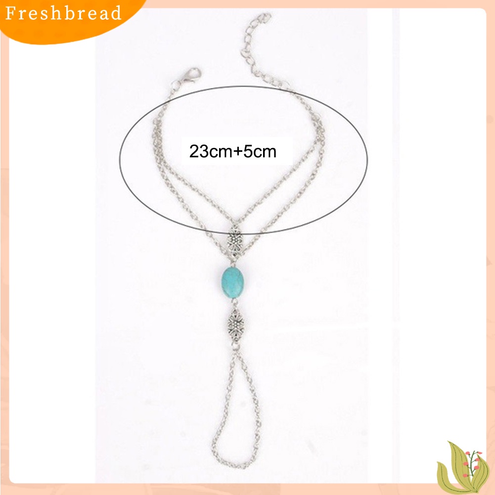 &lt; Freshbread &gt; Wanita Berongga Ukir Bunga Faux Turquoise Harness Tangan Rantai Cincin Link Gelang