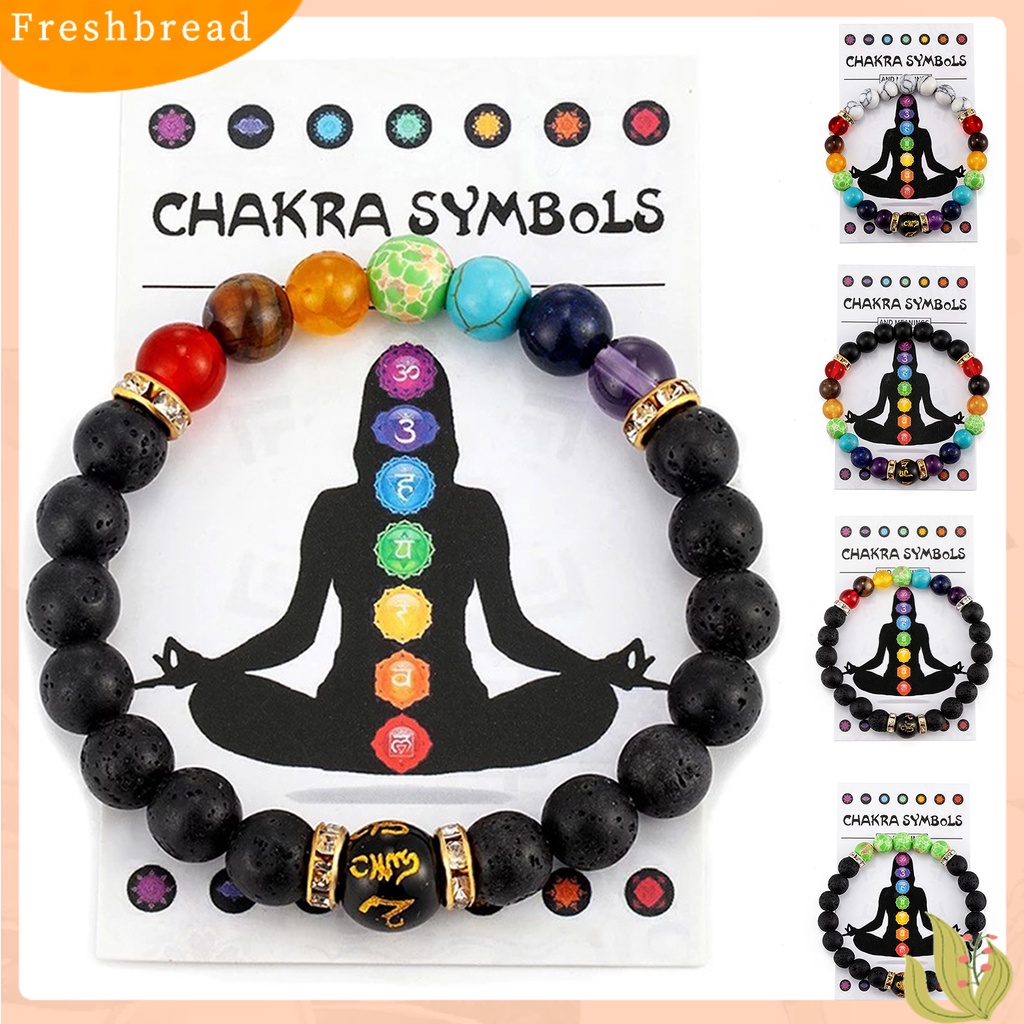 &lt; Freshbread &gt; Gelang Yoga Warna-Warni Buatan Batu Vulkanik Bentuk Geometris Handmade Eye-catching Healing Anxiety Aksesori 7gelang Batu Penyembuhan Cakra Untuk Kerja