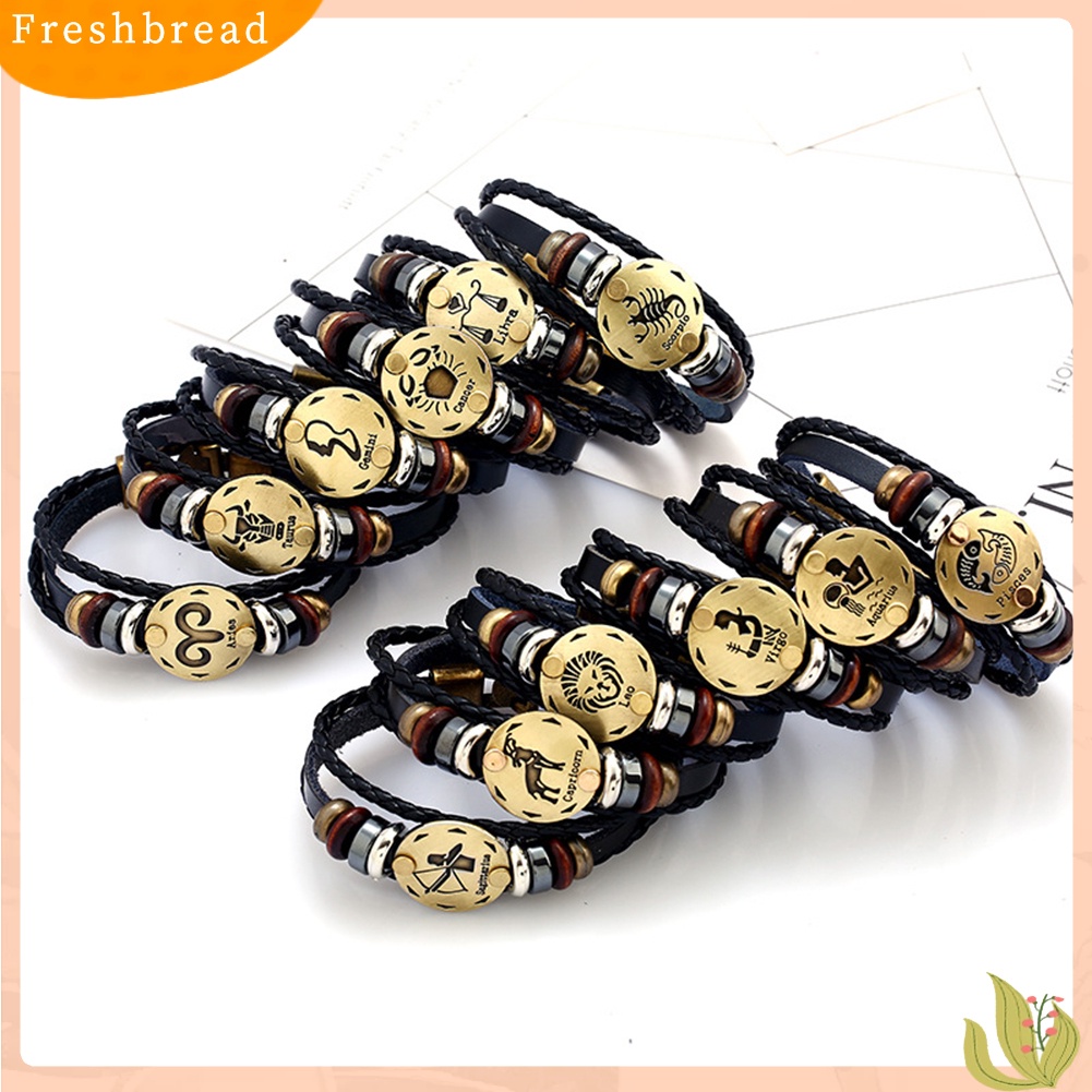 &lt; Freshbread &gt; 12rasi Bintang Multi-layer Dikepang Kulit Imitasi Gelang Bangle Perhiasan Hadiah