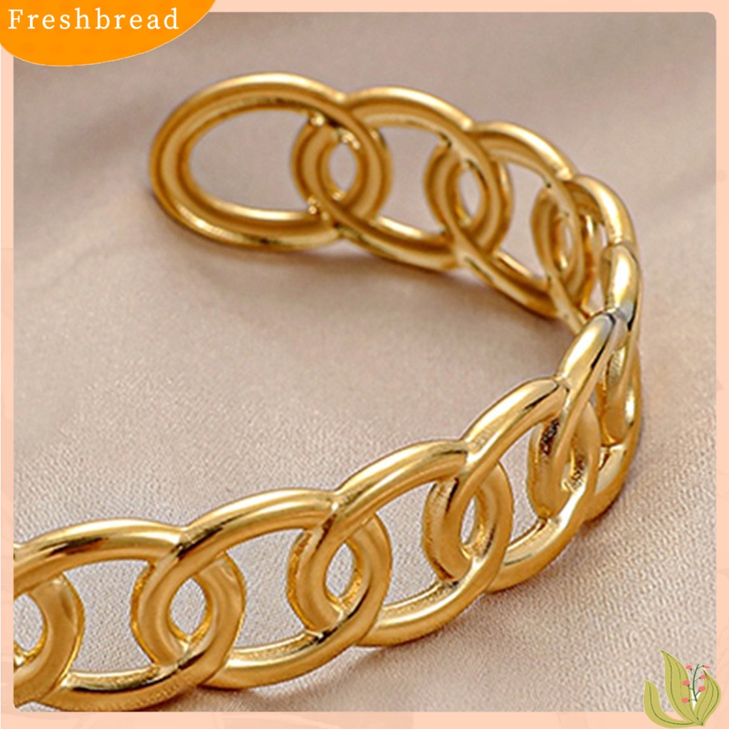 &lt; Freshbread &gt; Wanita Gelang Bentuk C Retro Rantai Stainless Steel Gaya Perancis Kerawang Bangle Hadiah Ulang Tahun