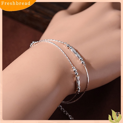 &lt; Freshbread &gt; Fashion Wanita Perak Berlapis Gelang Alloy Beads String Chain Bracelet Bangle