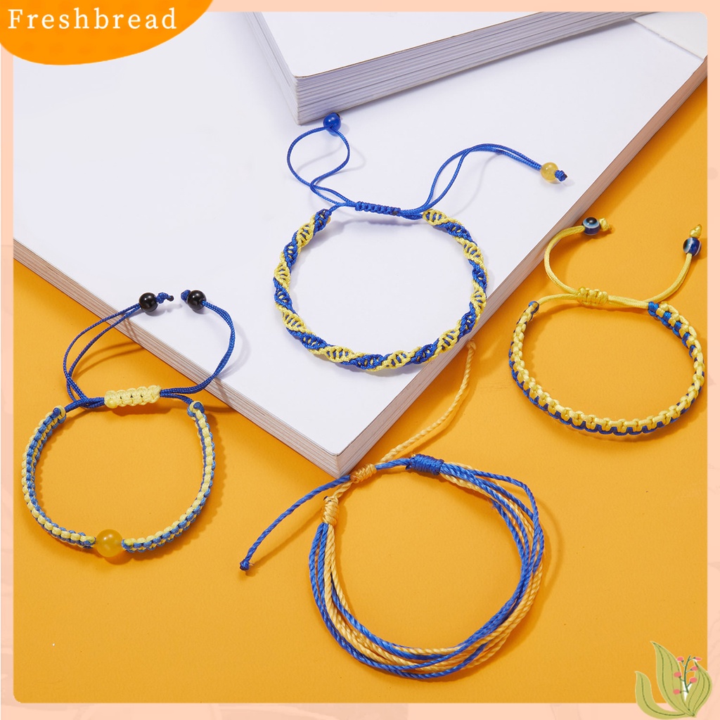 < Freshbread > Tenun Tangan Tali Kuat Dikepang Gelang Tahan Aus Gaya Etnik Biru Kuning Patchwork Adjustable Gelang Perhiasan Aksesoris