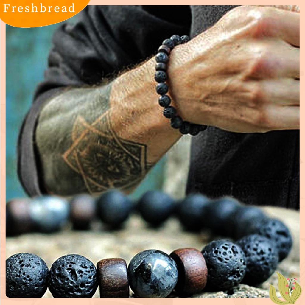 &lt; Freshbread &gt; Pria Gelang Permukaan Unik Batu Vulkanik Fashion Perhiasan Tali Elastis Beads Bracelet Untuk Kehidupan Sehari-Hari