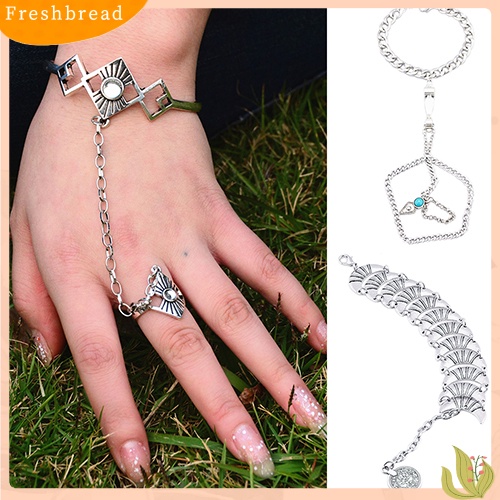 &lt; Freshbread &gt; Gaya Vintage Wanita Gelang Rantai Bangle Slave Finger Ring Hand Harness