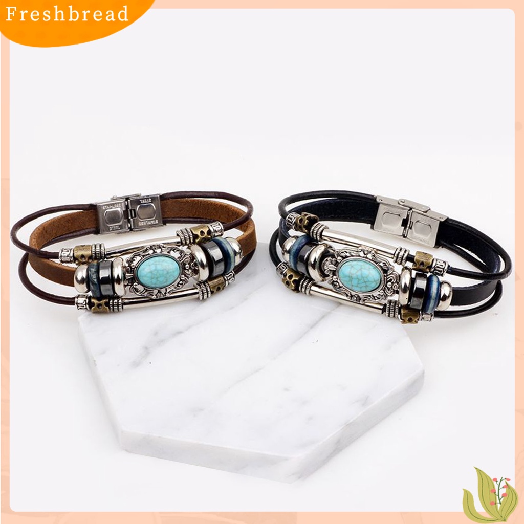 &lt; Freshbread &gt; Gelang Unisex Manik-Manik Perhiasan Imitasi Turquoise Gelang Rantai Tali Vintage Untuk Pakaian Sehari-Hari