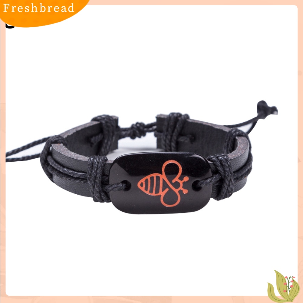 &lt; Freshbread &gt; Lovely Bee Fashion Gelang Tali Kulit Imitasi Pria Wanita Perhiasan Hadiah Ulang Tahun