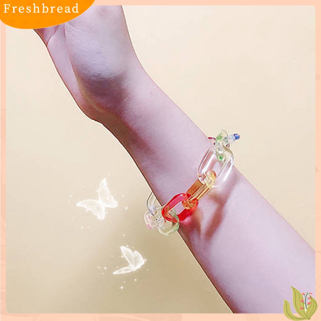 &lt; Freshbread &gt; Gelang Gadis Warna Pelangi Resin Manset Link Resin Tangan Rantai Perhiasan Fashion