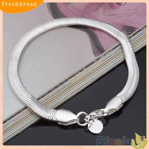 &lt; Freshbread &gt; Unisex Fashion Perak Berlapis 6mm Rantai Ular Lobster Clasp Gelang Bangle Hadiah