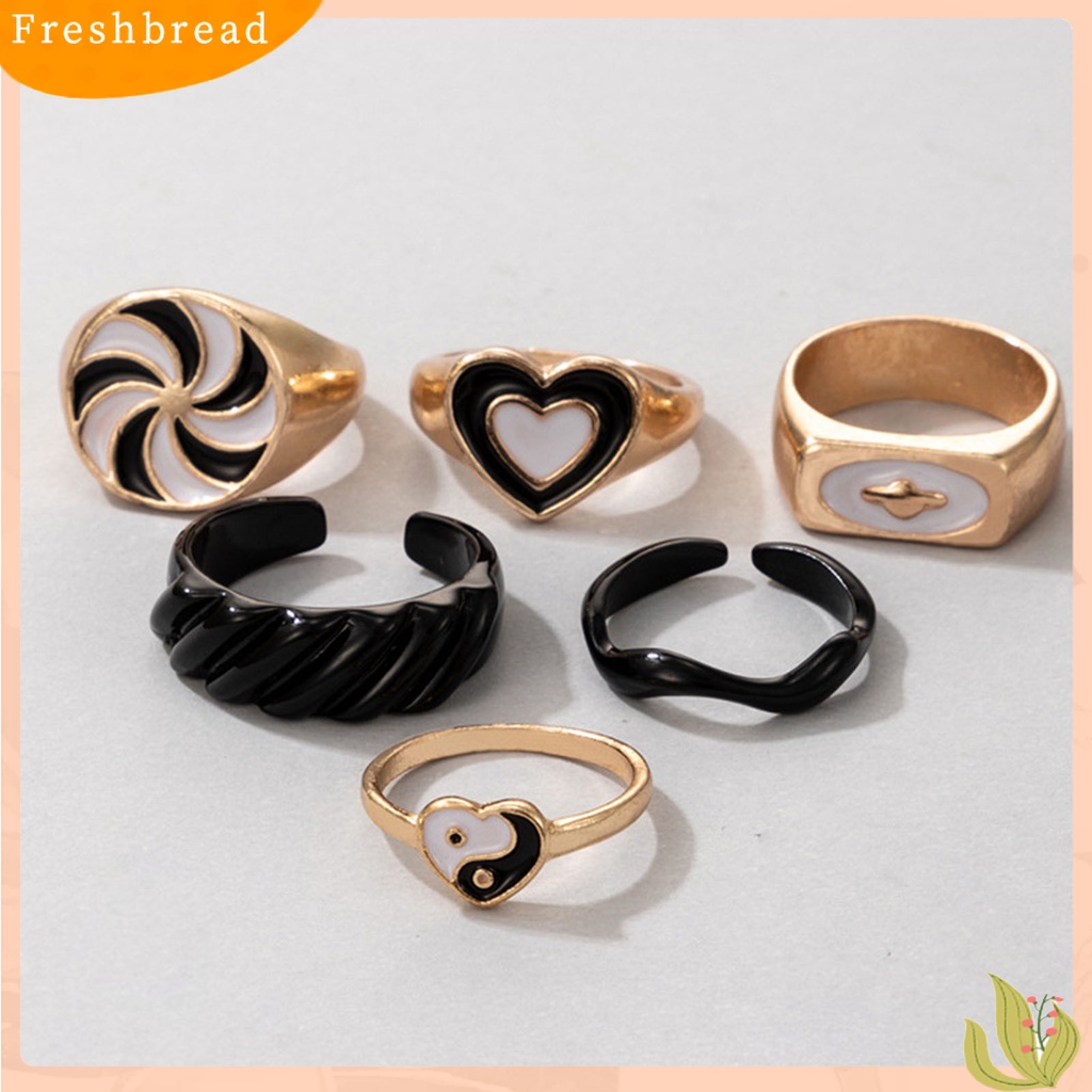 &lt; Freshbread &gt; 6Pcs/Set Lebar Pembuka Dapat Ditumpuk Cincin Unisex Kincir Angin Jantung Tai Chi Jari Cincin Perhiasan Accessaries