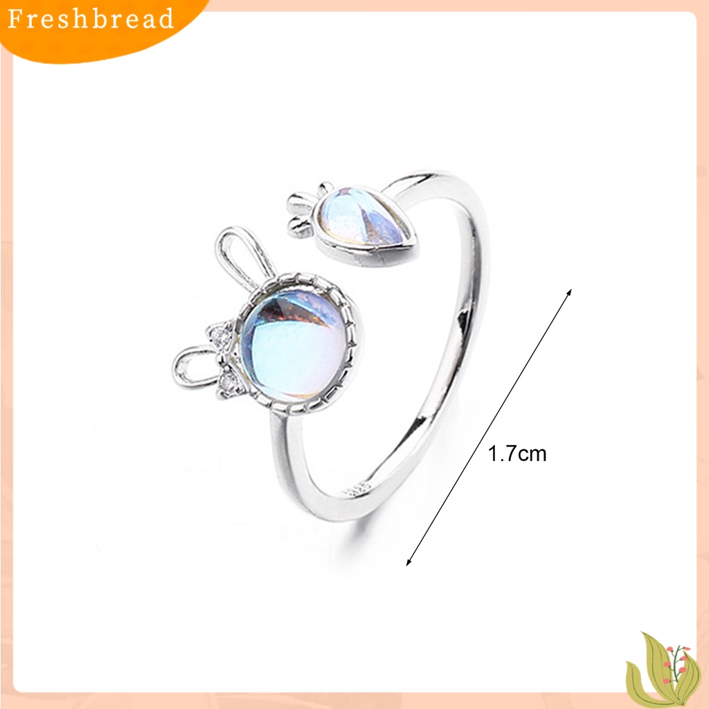 &lt; Freshbread &gt; Wanita Cincin Shiny Faux Moonstone Animal Element Desain Bukaan Dapat Disesuaikan Hadiah Hias Kelinci Kecil Lobak Jari Cincin Perhiasan Pesta Untuk Pacaran