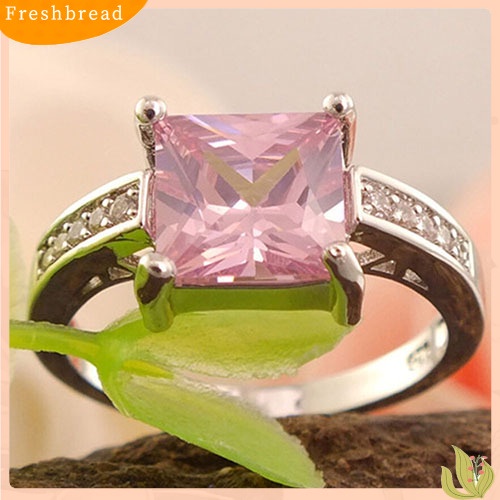 &lt; Freshbread &gt; Cincin Wanita Perak Lapis Pink Kotak Cubic Zirconia CZ Shiny Finger Ring Us7 8 9