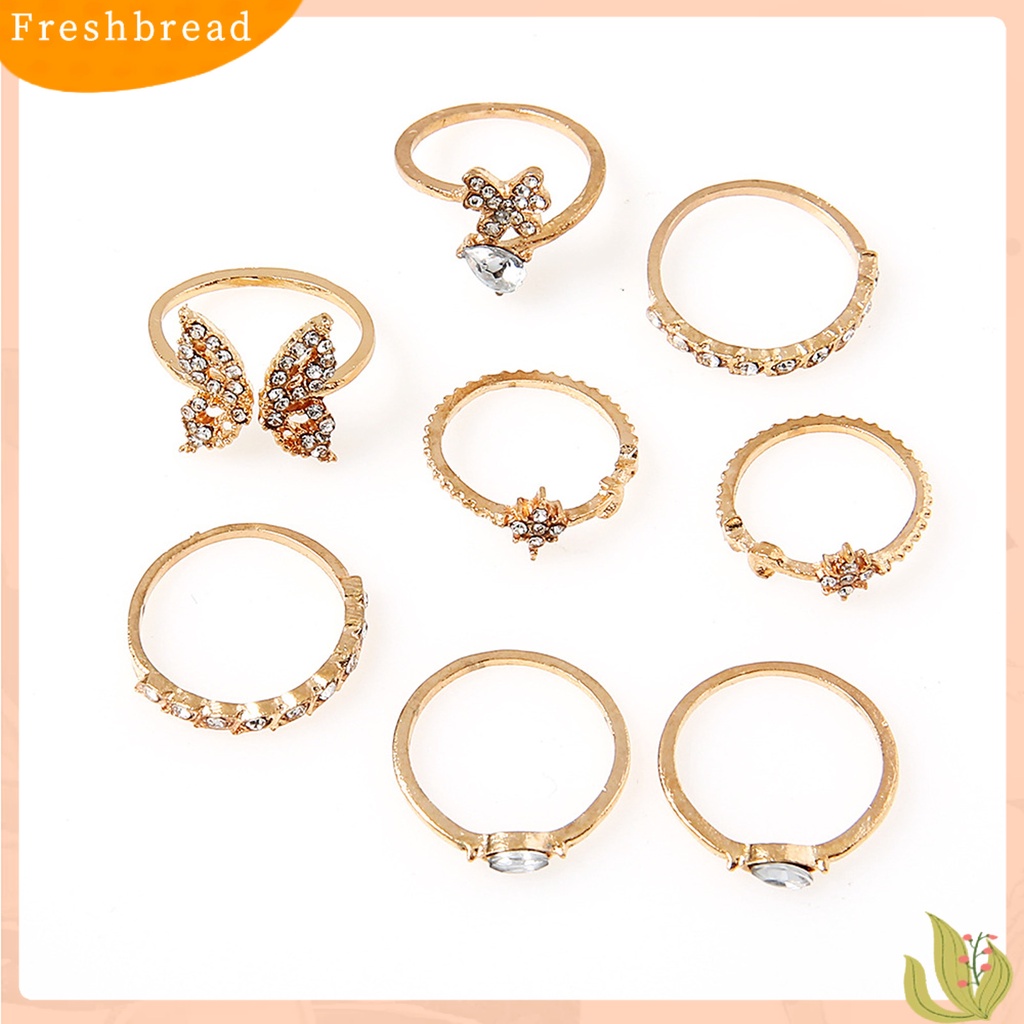 &lt; Freshbread &gt; 8 Pcs Knuckle Rings Butterfly Bunga Berlian Imitasi Wanita Indah Hewan Elemen Rings Perhiasan Aksesoris