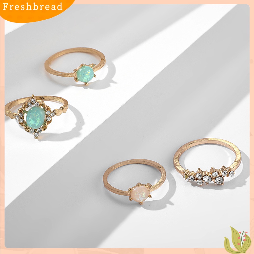 &lt; Freshbread &gt; 4Pcs/Set Cincin Buku Jari Geometris Permata Imitasi Paduan Warna Permen Dapat Ditumpuk Jari Cincin Aksesori Perhiasan