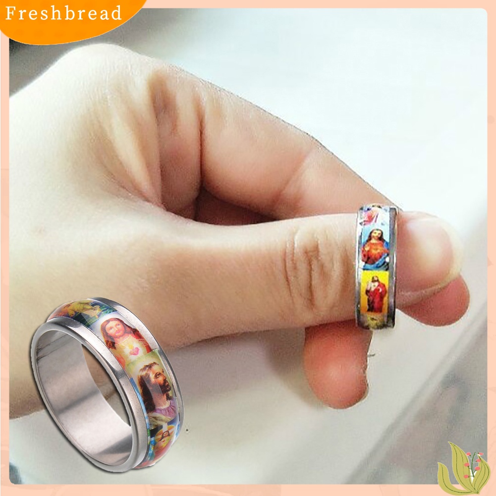 &lt; Freshbread &gt; Fashion Unisex Stainless Steel Yesus Lukisan Minyak Jari Ekor Cincin Band Perhiasan