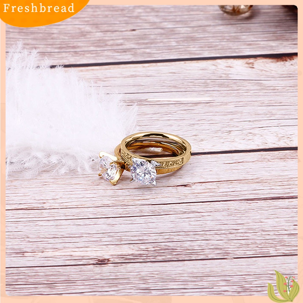 &lt; Freshbread &gt; Cincin Elegan Pengerjaan Halus Dengan Cubic Zirconia Stainless Steel Finger Ring Untuk Hari Valentine