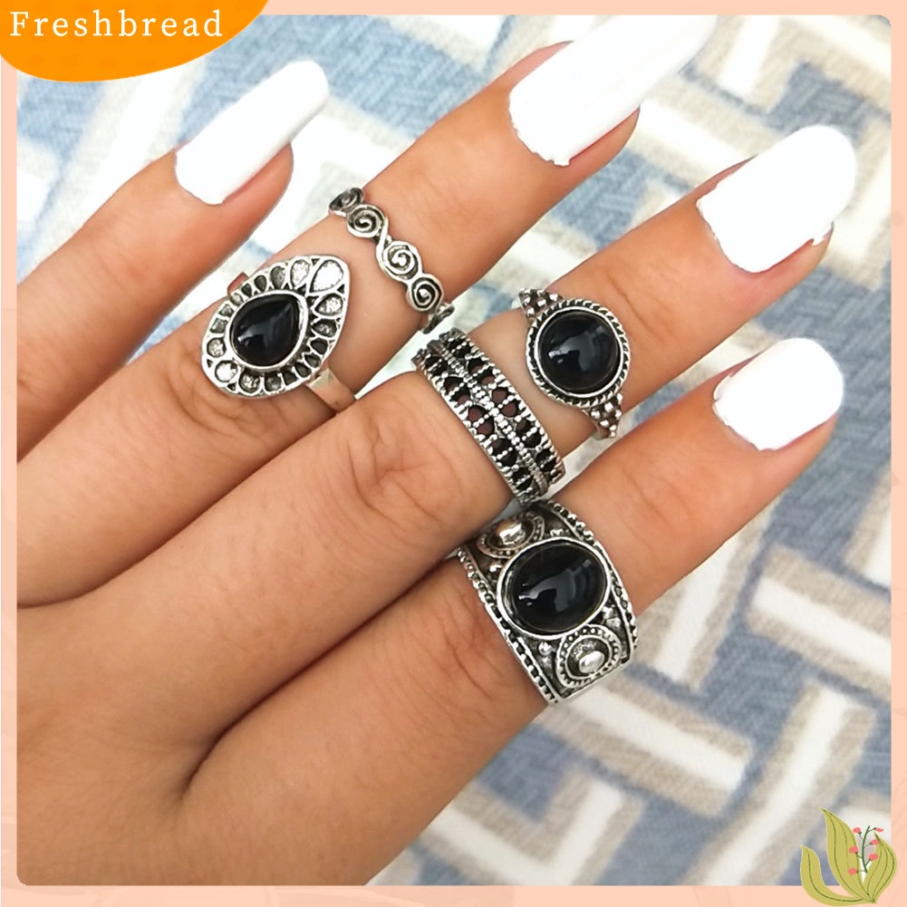 &lt; Freshbread &gt; 5Pcs Vintage Hollow Drop Above Knuckle Women Stacking Midi Rings Set Pub Hadiah