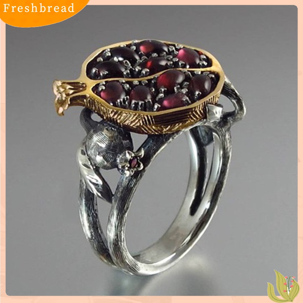 &lt; Freshbread &gt; Vintage Faux Gemstone Rotan Delima Cincin Wanita Pernikahan Pertunangan Perhiasan