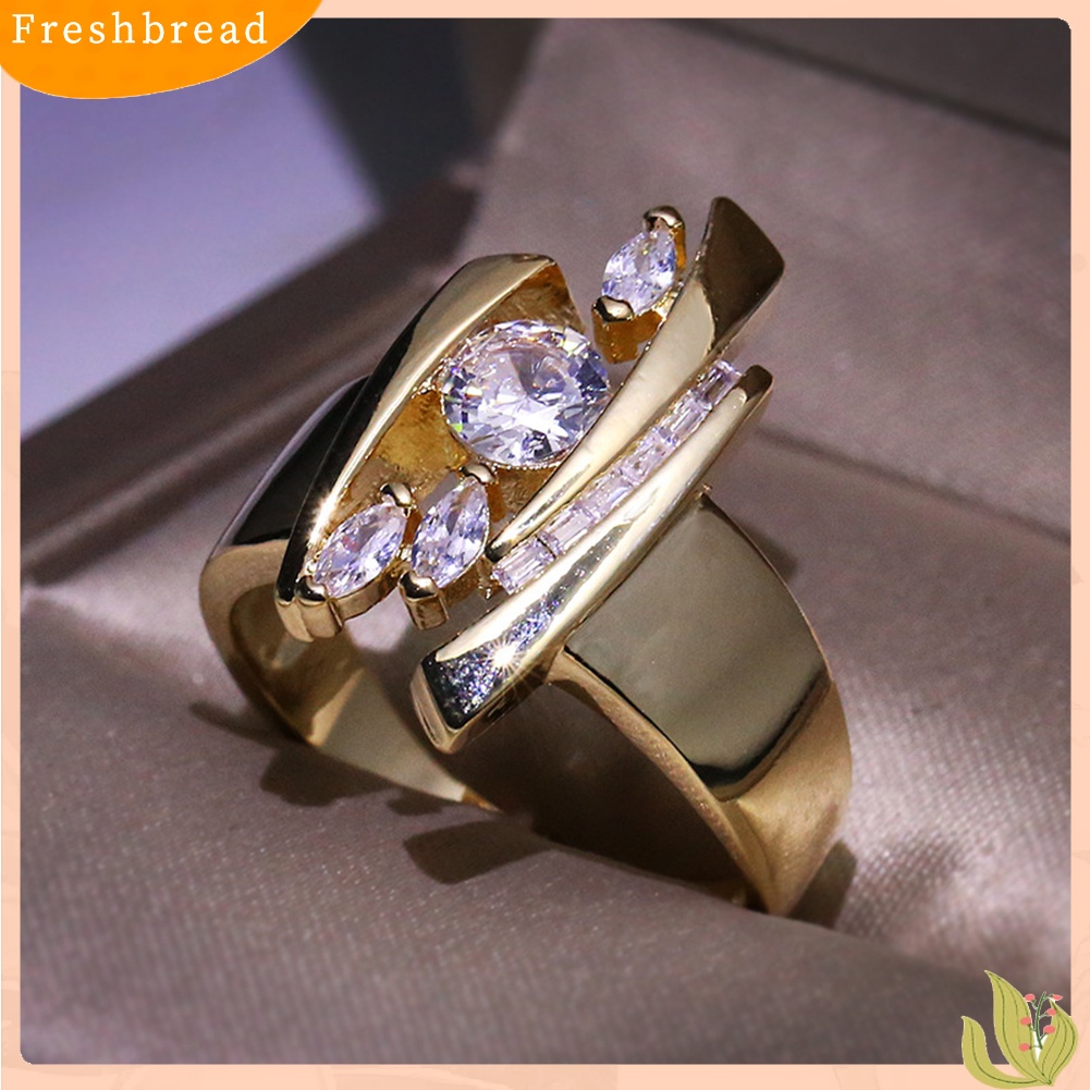 &lt; Freshbread &gt; Mewah Marquise Cut Putaran Berlian Imitasi Bertatahkan Geometris Jari Cincin Perhiasan Hadiah