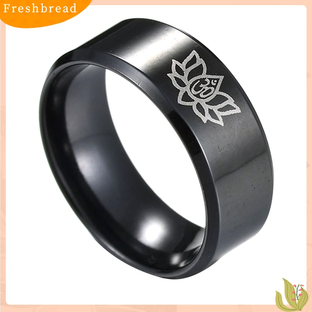 &lt; Freshbread &gt; Baja Titanium Sederhana Unisex Yoga Om Lotus Pola Jari Cincin Band Perhiasan