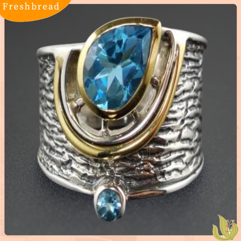 &lt; Freshbread &gt; Cincin Unisex Berbentuk Tetesan Air Perhiasan Etnik Fashion Penampilan Cincin Lebar Permata Imitasi Untuk Pernikahan