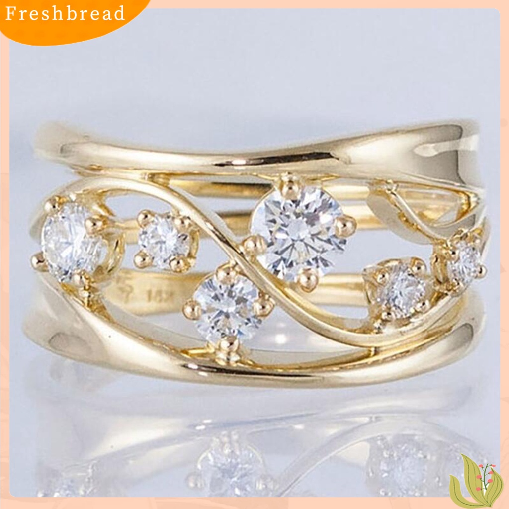 &lt; Freshbread &gt; Wanita Cincin Jari Anti Tarnish Hollow Wavy Line Geometric Cubic Zirconia Ring Untuk Tunangan