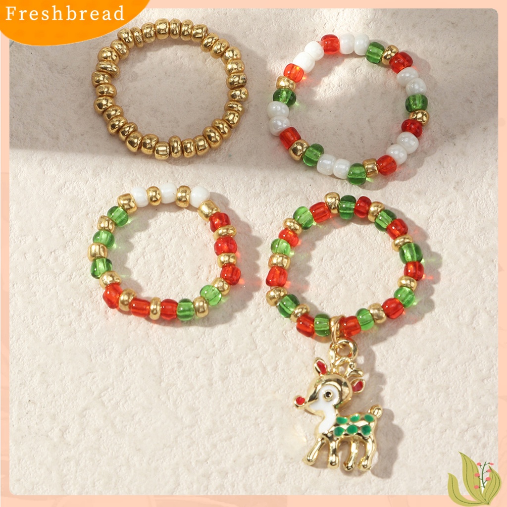 &lt; Freshbread &gt; 4Pcs Cincin Wanita Hias All-match Set Cincin Manik Elk Natal DIY Untuk Anak Perempuan