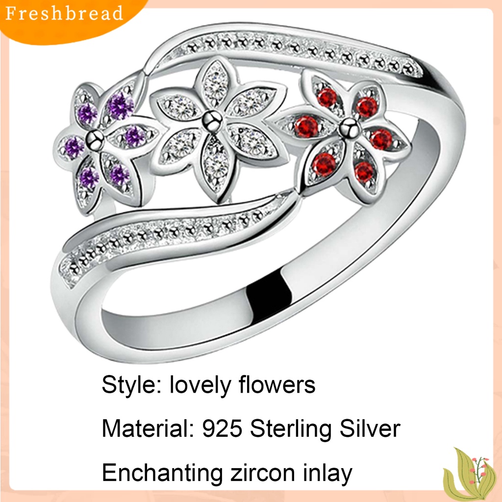 &lt; Freshbread &gt; Cincin Perak Berlapis Desain Bunga Cubic Zirconia Hias Shiny Fashion Women Ring Untuk Pernikahan