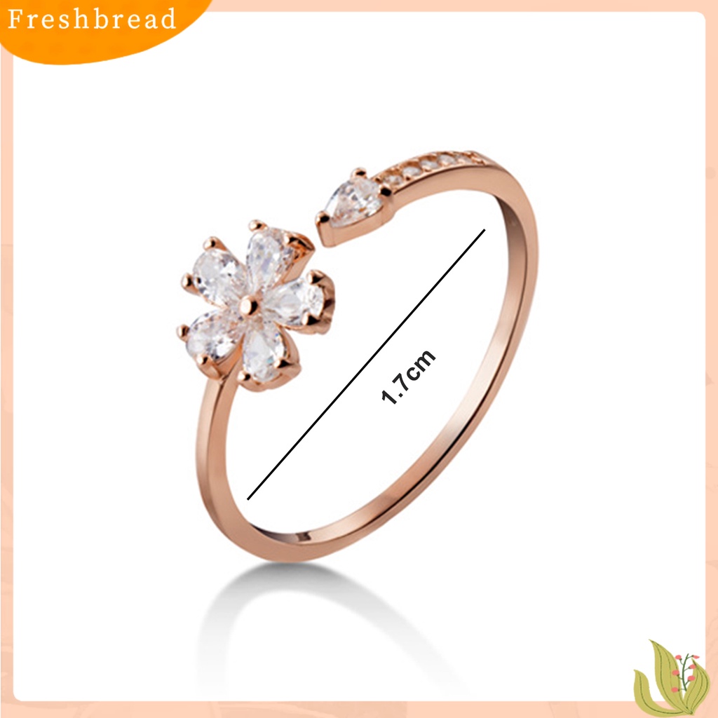 &lt; Freshbread &gt; Wanita Cincin Pembukaan Manis Mewah Emas Warna Perak Berlian Imitasi Tertanam Lima Kelopak Bunga Jari Cincin Perhiasan Fashion