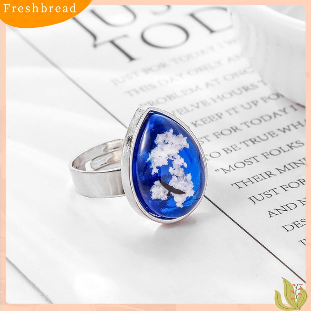 &lt; Freshbread &gt; Wanita Fashion Bulat Tetesan Air Awan Elang Safir Imitasi Bertatahkan Cincin Perhiasan