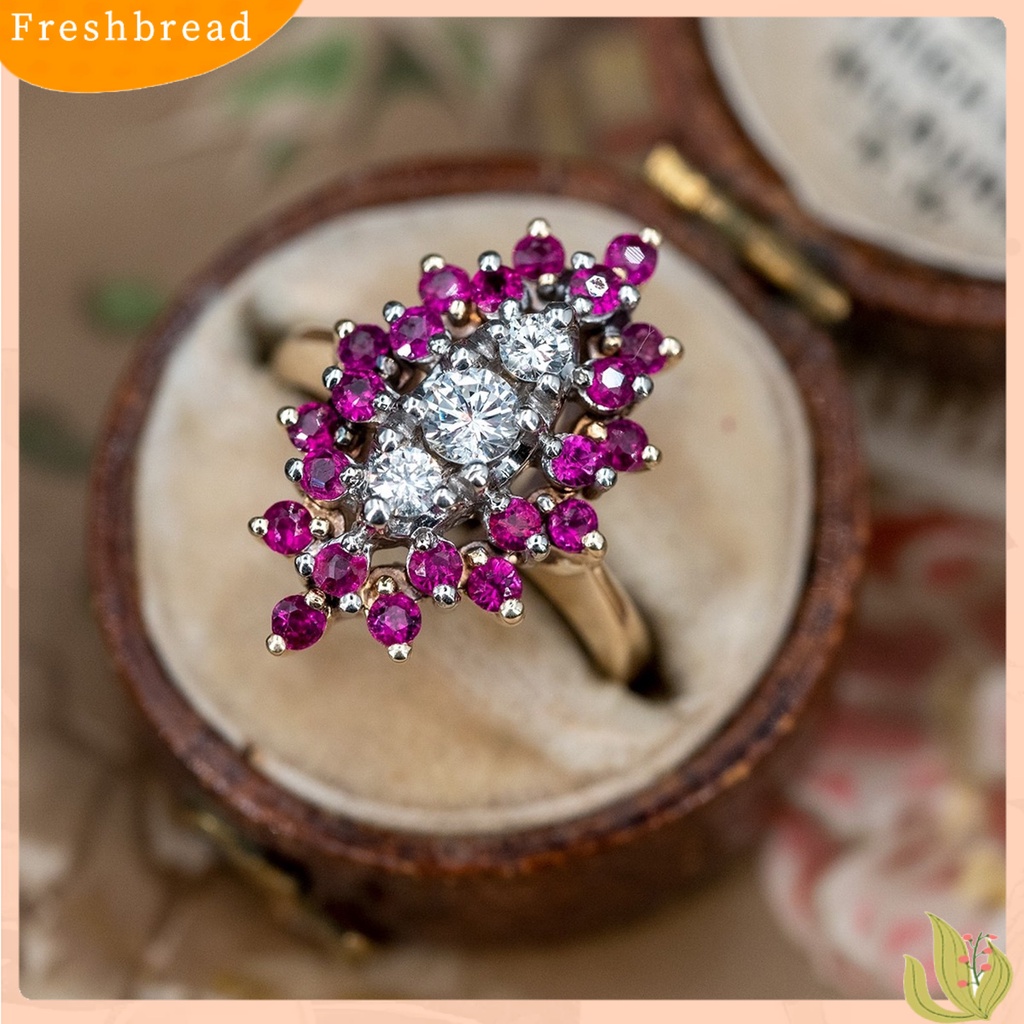 &lt; Freshbread &gt; Wanita Cincin Bentuk Bunga Berlian Imitasi Wanita Cubic Zirconia Floral Ring Perhiasan Hadiah
