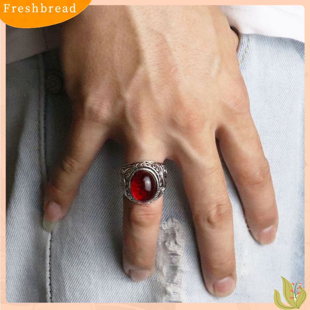 &lt; Freshbread &gt; Ukir Gaya Batu Pria Cincin Paduan Merah Permata Imitasi Jari Cincin Perhiasan Alat Ekstra