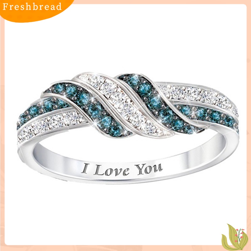 &lt; Freshbread &gt; Wanita Bersinar Berlian Imitasi Bertatahkan I Love You Huruf Cincin Pernikahan Perhiasan Hadiah