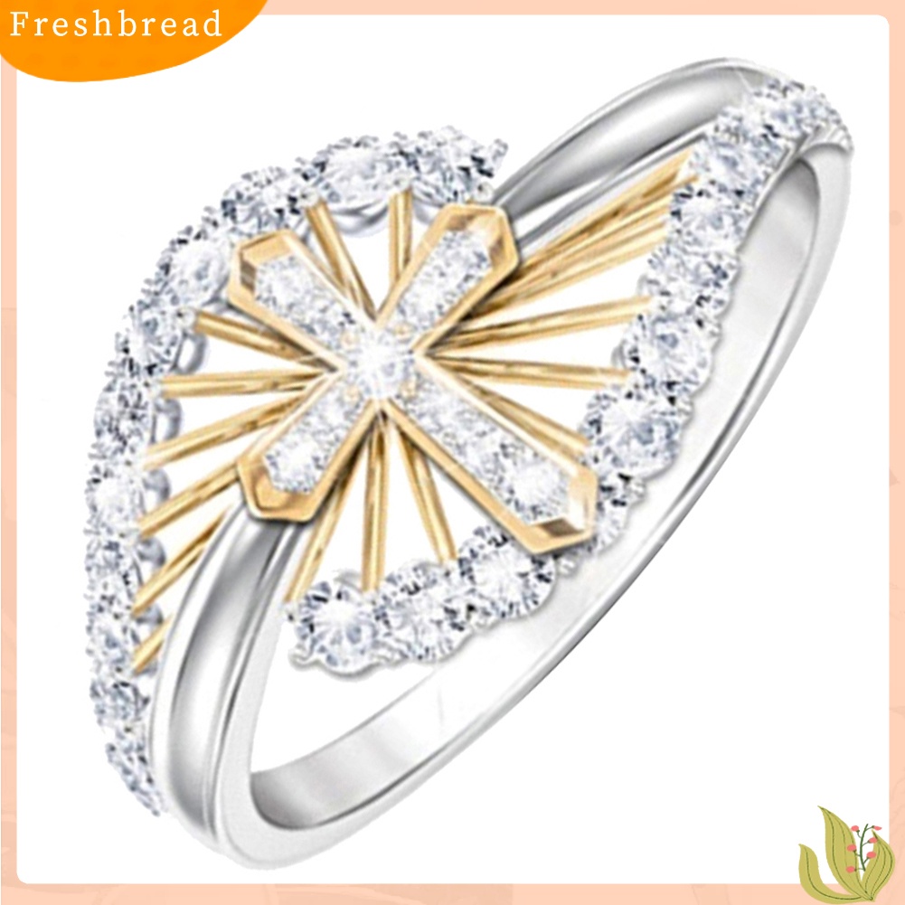 < Freshbread > Wanita Dual Tone Berlian Imitasi Bertatahkan Silang Jari Cincin Perhiasan Pertunangan Pernikahan
