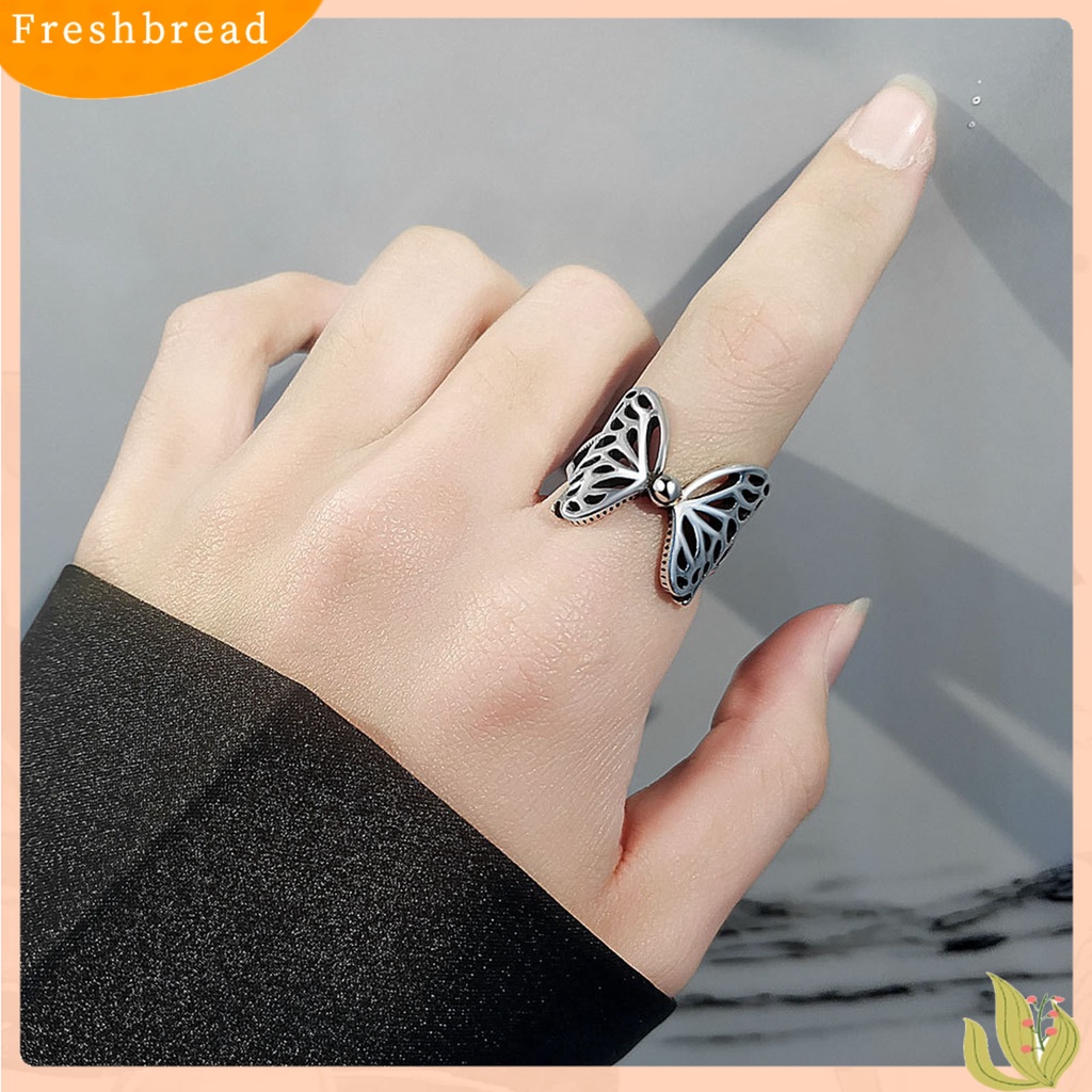 &lt; Freshbread &gt; Hip-hop Berlebihan Tembaga Wanita Cincin Berongga Kupu-Kupu Pembukaan Jari Cincin Perhiasan Aksesoris