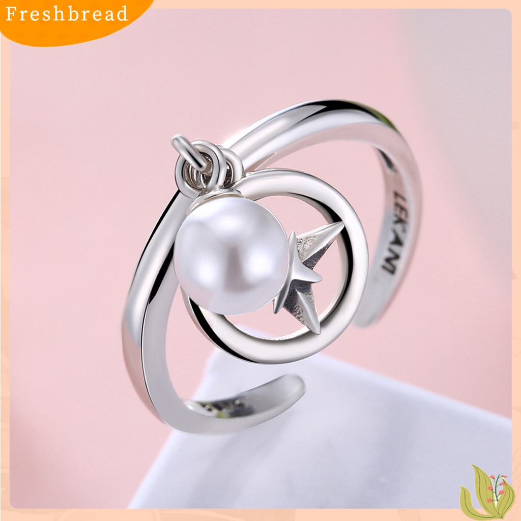 < Freshbread > Indah Wanita Bintang Mutiara Imitasi Pembukaan925 Perak Pernikahan Band Cincin Aksesori Fashion