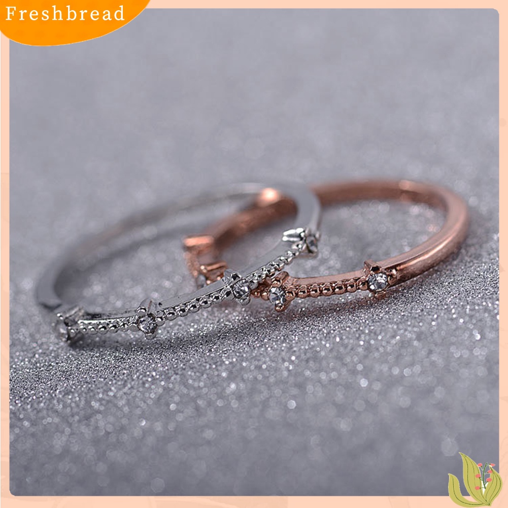 < Freshbread > Wanita4 Berlian Imitasi Bertatahkan Tipis Jari Cincin Pernikahan Pertunangan Perhiasan Hadiah
