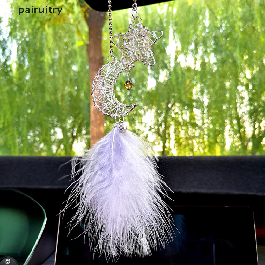 Prt Starry Sky Moon Dream Catcher Mobil Liontin Lonceng Angin Hiasan Bulu PRT