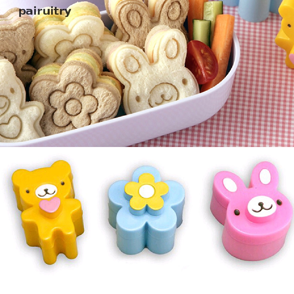 Prt 3pcs Pemotong Kerak Sandwich Cetakan Kue Roti Bento Maker Rabbit Panda Flower PRT