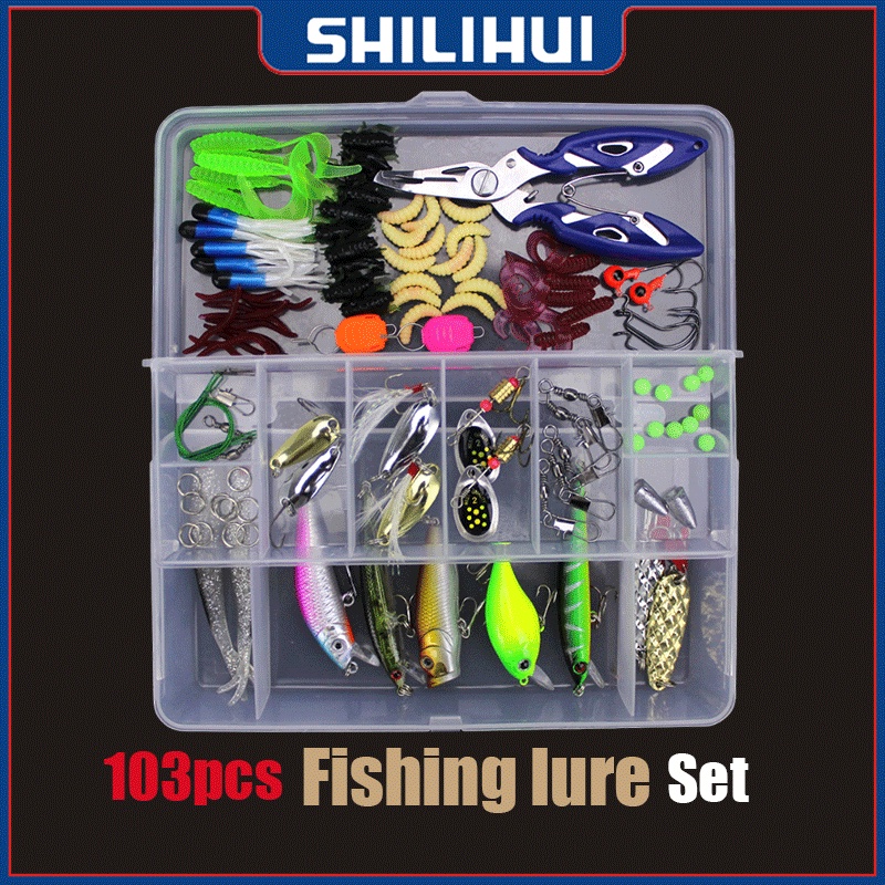 106pcs Set Umpan Pancing Fishing Tackle Box Soft Plastic Lure Umpan Campur Set Aksesoris Umpan Pancing